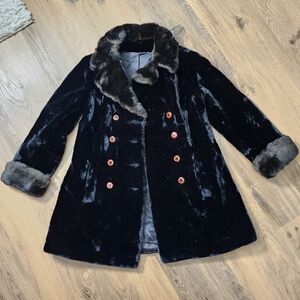 Vintage 1970s Borgazia Black Double Breasted Fur Coat Size XL